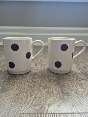 Kate Spade NY Lenox Cream And Black Polka Dot Ceramic Stoneware Coffee Tea Mugs